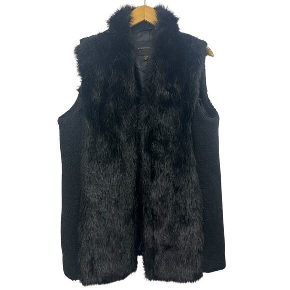 Weatherproof Faux Fur Vest XL Black Front Hook Sweater Mob Wife Sweater Exotic - Picture 1 of 13